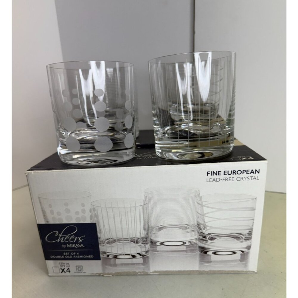 Mikasa Cheers Double Old Fashioned Glass Clear 12.75-Ounce Crystal Etched NEW